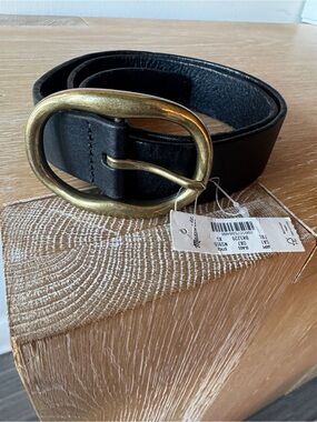 NWT MADEWELL Women's Oval-Buckle Belt, True Black Leather Gold Hardware, Size XS